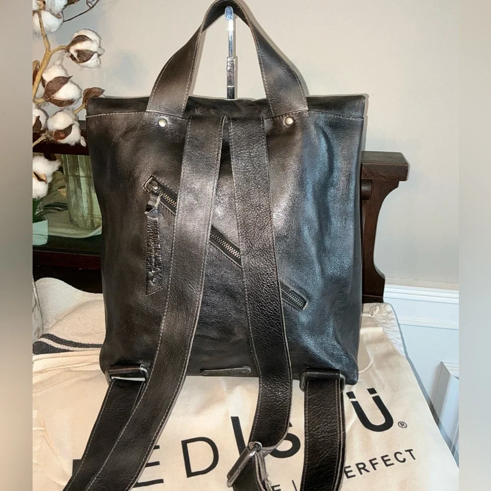 NWT Bed Stu Leather Howie Flapover Leather Backpack Black Rustic Retail $365